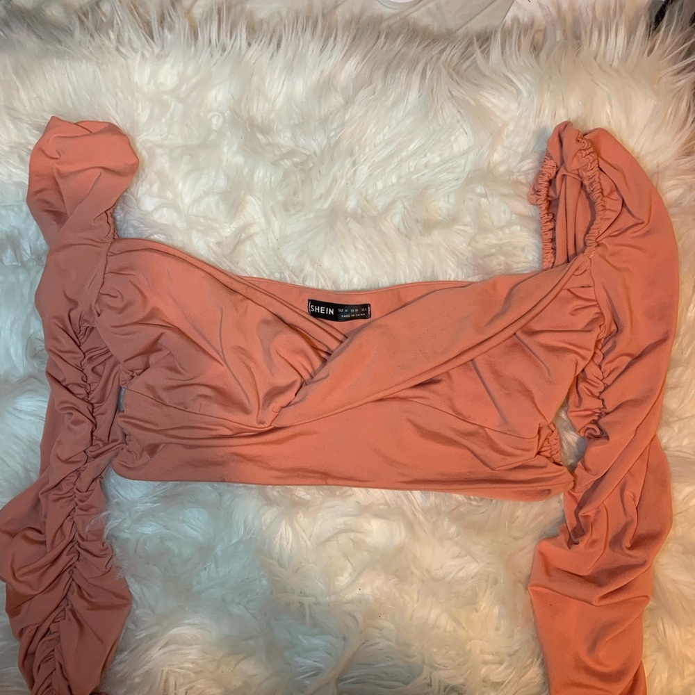 Pink two piece crop top skirt set